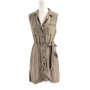 Nicole Miller New York Womens Size 8 Sleeveless 100% Linen Belted Shirt Dress